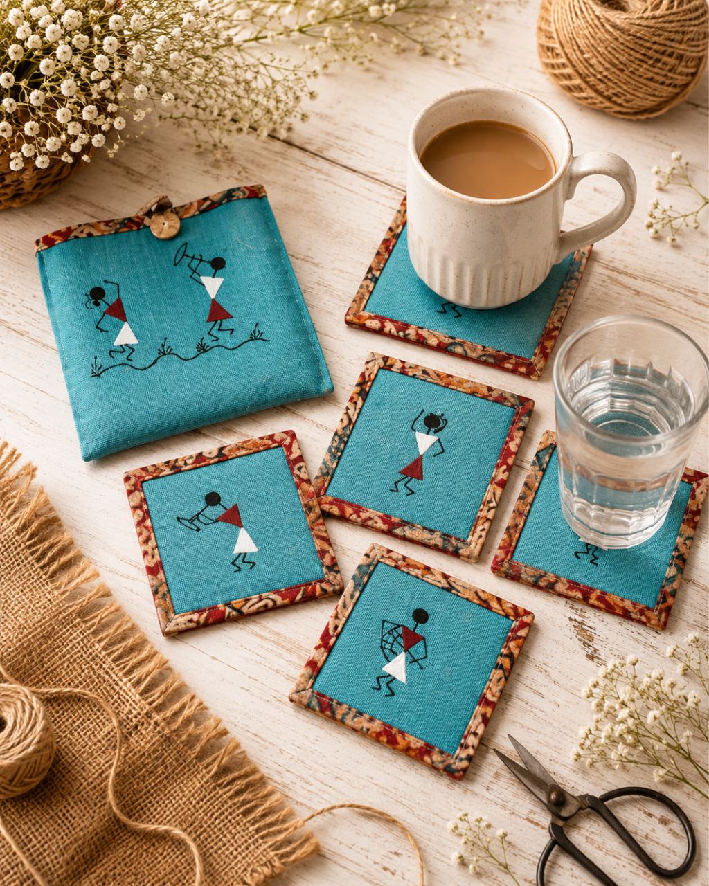 Coloured Jute Coasters with pouch