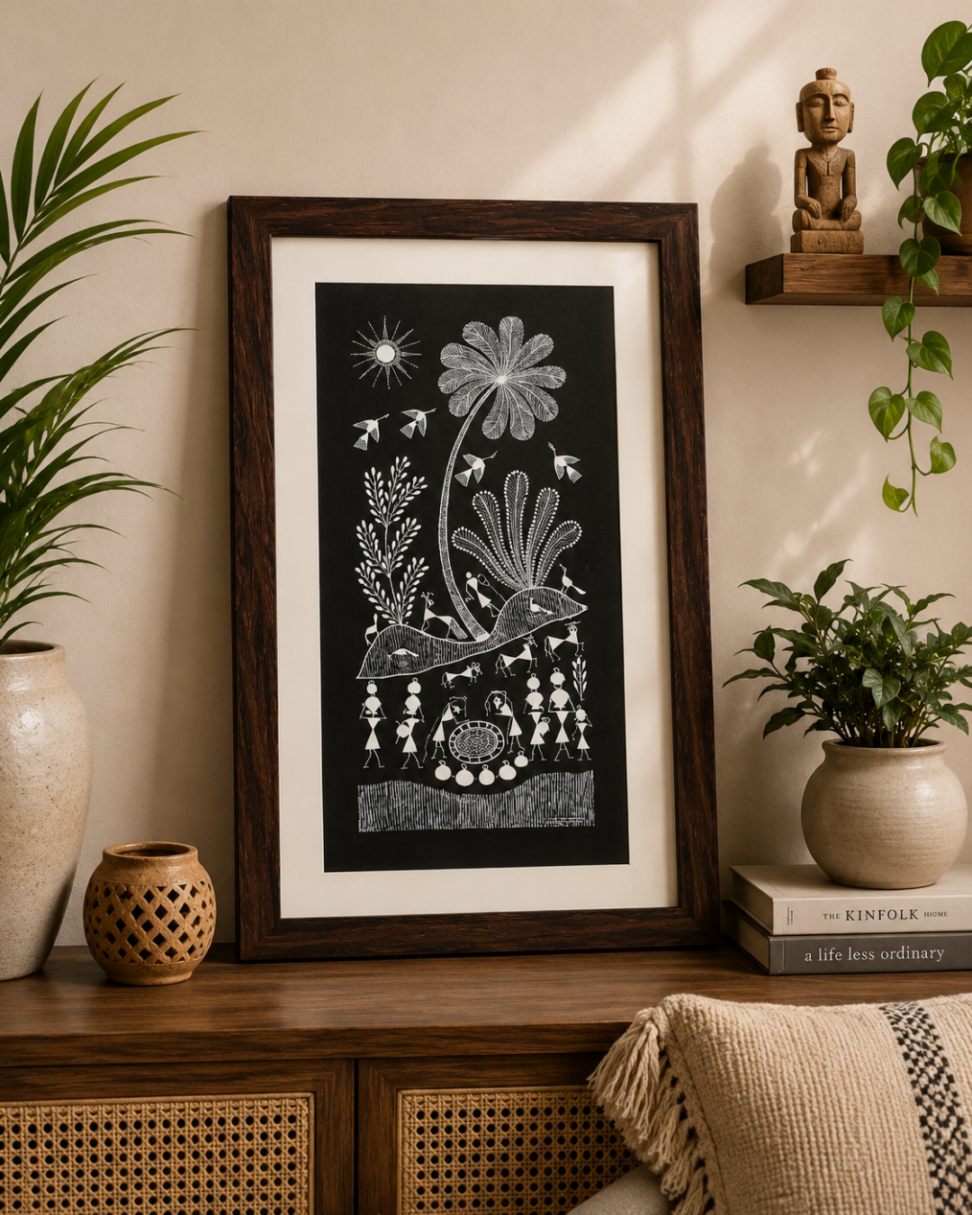 RAAH Warli Painting(6.5"x12") Framed