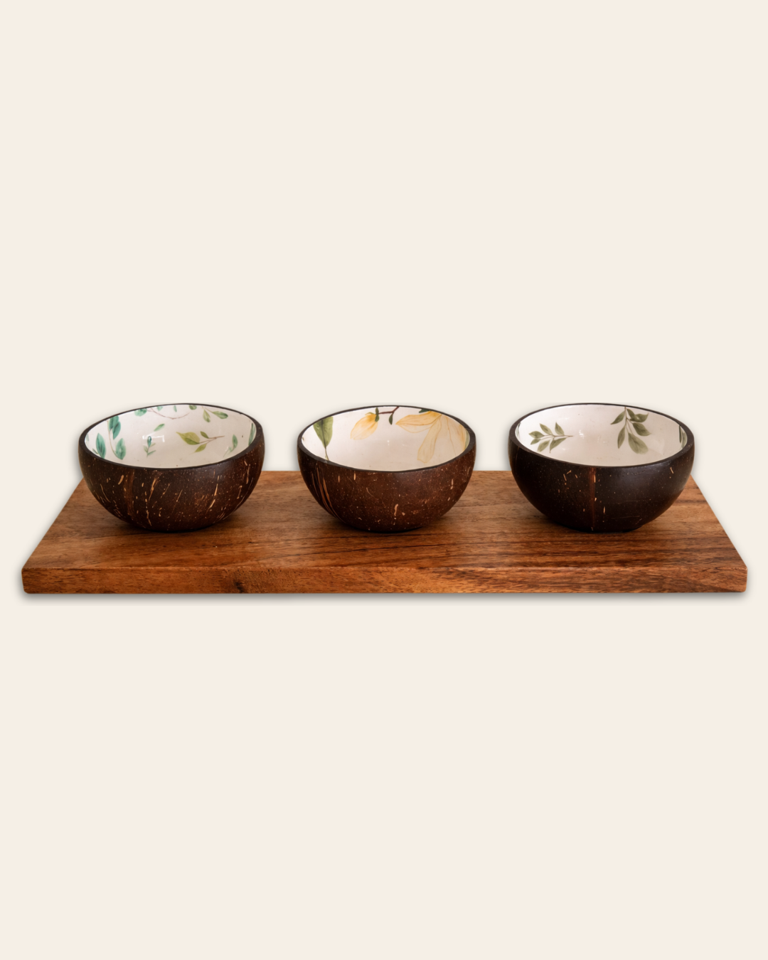 Thenga Mini Enamel Coated Bowl Set with Wooden Tray | Handcrafted