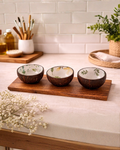 Thenga Mini Enamel Coated Bowl Set with Wooden Tray | Handcrafted