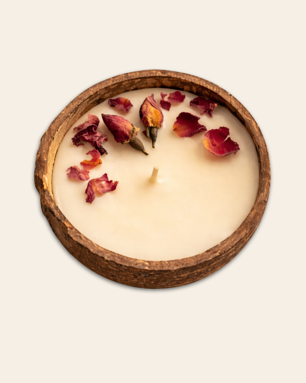 Thenga Coconut Shell Candle/Diya | Eco-Friendly Scented Soy Wax - Rose Candle