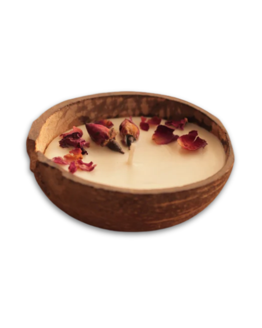Thenga Coconut Shell Candle/Diya | Eco-Friendly Scented Soy Wax - Rose Candle